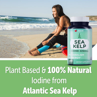 Yuve Thyroid Support For Women, Iodine Supplements For Thyroid, 225Mg - Natural Metabolism & Energy, Organic Seaweed From North Atlantic Ocean, Plant-Based, Non-Gmo - 100 Tablets