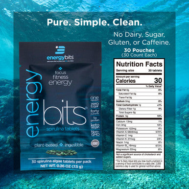 ENERGYBITS - Organic Spirulina Tablets - Plant-Based Algae Superfood - for Focus, Fitness, Energy - Plant Protein - Gluten Free - Collagen, Vitamin B12, Omega 3 - Keto & Vegan - 900 Algae Tablets