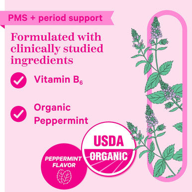 Pink Stork Organic PMS Support Sweets for Teens and Women - Simple & Natural Ingredients Vitamin B6 and Peppermint - Period Digestion Bloating Mood Swings - 30 Drops