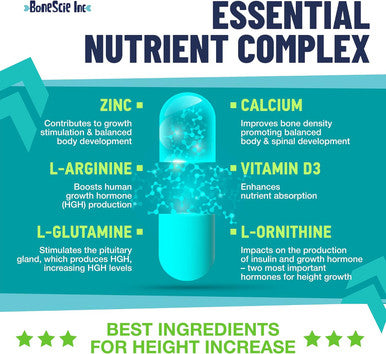 BONESCIE INC Height Growth Maximizer - Reach Natural Height - Made In Usa - Height Pills Bone Growth - Grow Taller Supplement For Adults & Kids - Height Increase Pills - Maximum Height Growth Formula - 120 Caps