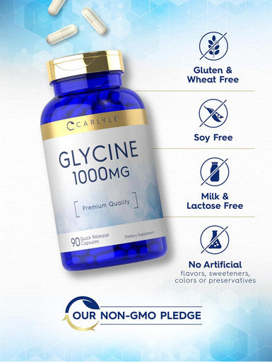 Carlyle Glycine 1000mg | 90 Powder Pills | Quick Release Capsules | Premium Quality | Non-GMO & Gluten Supplement