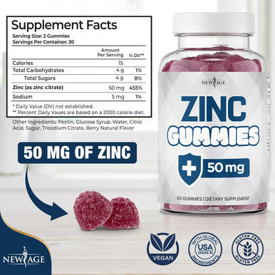 Age Zinc Gummies - 2 Pack - 50Mg High Immune Booster Zinc Supplement, Immune Defense, Powerful Natural Antioxidant, Non-Gmo - By Age, 120 Count