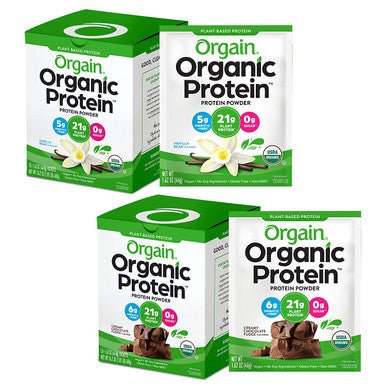 Orgain Organic Plant Based Protein Powder Travel Pack Vanilla Bean Vegan Low Net Carbs Organic Plant Based Protein Powder Travel Pack Creamy Chocolate Fudge Vegan Low Net Carbs 10 Count