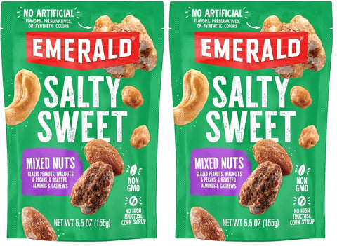 Emerald Nuts Salty Sweet Mixed Nuts (1-Pack), Features Kettle Glazed Peanuts, Almonds, Cashews, Kettle Glazed Walnuts, Kettle Glazed Pecans, 5.5oz Resealable Bag
