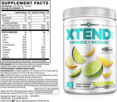 Scivation XTEND EAA + BCAA Powder | Muscle Recovery & Lean Muscle Growth | 9 Essential Amino Acids for Intra Workout or Post Workout Recovery | 10g EAAs Per 2 Servings | Lemon Lime 40 Servings