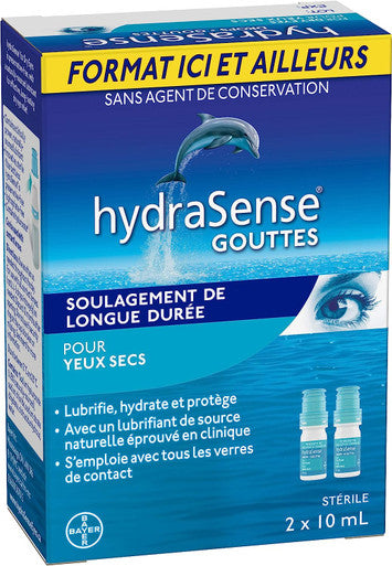 HydraSense Eye Drops, For Dry Eyes, Fast and Long-Lasting Relief, Preservative Free, Naturally Sourced Lubricant, Home and Away Twin Pack (2 x 10 mL), 20 mL