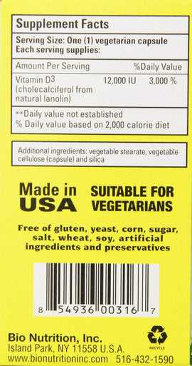 Bio Nutrition D3 12000 Iu Vegi-Caps, 50 Count