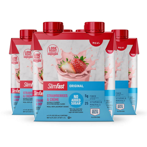 SlimFast Meal Replacement Shake, Original Creamy Milk Chocolate, No Added Sugar, Meal Replacement Shakes, 10g Ready to Drink Protein, 5g Fiber, 25 Vitamins and Minerals, 11 Fl. Oz, 12 Count