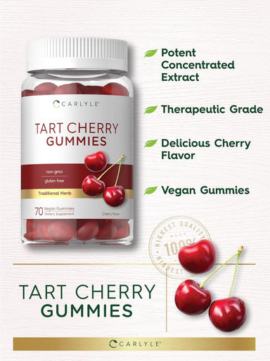 Carlyle Tart Cherry Gummies | 2000mg | 70 Count | Cherry Flavor | Vegan Non-GMO and Gluten Formula