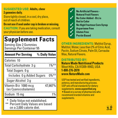 Nature Made Zero Sugar Energy Vitamin B12 Gummies 1000 Mcg Per Serving B12 Vitamins Energy Metabolism Support 110 Sugar Free Gummies 55 Day Supply