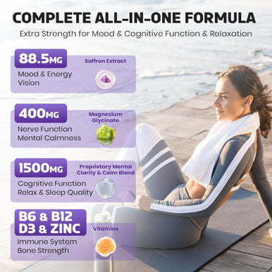 Saffron Gummies 88.5 Mg With Magnesium, Max Strength Saffron Supplements With St. John'S Wort, Gaba, Rhodiola, Rosemary & Passion Flower Extracts For Mood, Focus - 60 Servings