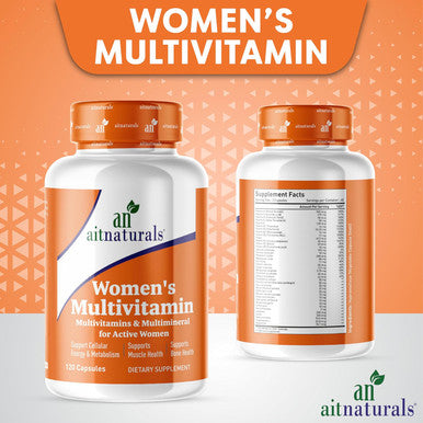 Aitnaturals Women's Multivitamin - 120 Capsules | Enriched with Vitamin A C D E K B12 Folate Iron Calcium Magnesium Biotin Zinc & Iodine | Support Bone Muscle Health Energy & Metabolism