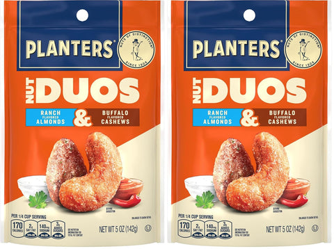 PLANTERS Nut Duos, Peppercorn Pistachios & Parmesan Cashews, Roasted, 5 Oz | Flavored Nuts. 0g Trans Fat. Plant Based Protein. Resealable Bag. Snacks for Adults. Party Mix, Party Snacks