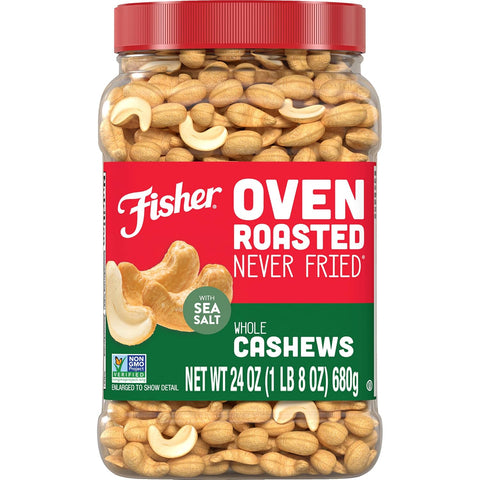 Fisher Oven Roasted Never Fried Deluxe Mixed Nuts 24 Ounces (Pack of 1) Almonds Cashews Pecans Pistachios Healthy Snacks for Adults Made With Sea Salt No Added Oil Trail Mix Gluten