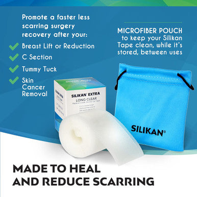 Clear Extra-Long Silicone Gel Scar Tape- Reusable Scar Healing After Surgery Must Have Strips Surgical Scars, C-Section Tummy Tuck Recovery, Face Neck Scar Treatment