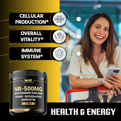 3In1 Nad+ Supplement With Nicotinamide Riboside, Resveratrol, Quercetin - Cellular Energy & Repair, Healthy Aging, Overall Vitality - 90 Count - 90 Days Supply