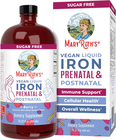 Maryruth Organics | Liquid Iron Supplement Prenatal & Postnatal for Pregnant & Lactating | Iron Deficiency | Immune Support | Sugar/Gluten | Vegan | Non-GMO | 15.22 Fl Oz