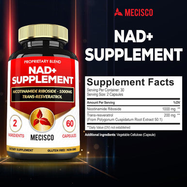 2In1 1200Mg Nad+ Supplement With Nicotinamide Riboside & Resveratrol - Cellular Production & Repair, Vitality, Healthy Aging - 60 Capsules For 30 Days