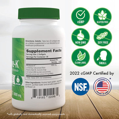 Acute Pain Formula RhuleaveK 1000mg Curcumin Boswellia and Black Sesame Seed Oil Joint and Muscle Relief Clinically Studied NonGMO and Gluten Free by Health Thru Nutrition Pack of 60