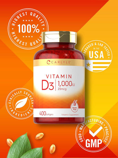 Carlyle Vitamin D3 1000 IU | 400 Softgels | Non-GMO and Gluten Formula | 25 mcg