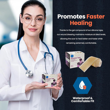 Medpride Easy-Tear Silicone Gel Tape Roll-1.5 Inch X 1.6 Yards- Medical Grade Wound Dressing, Sticky Bandage, Water + Shower-Proof- Latex-Free, Adhesive, Soft + Flexible, Pain-Removal + Switching
