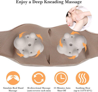 Triducna Shiatsu Neck Back And Shoulder Massager With Heat - Electric Deep Tissue 3D Kneading Massage Pillow For Lower Back, Calf, Legs, Full Body Muscle Relaxation, Home, Office, And Car Use