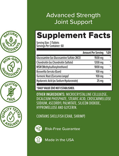 Zenwise Joint Support Supplement 1500mg Glucosamine 1200mg Chondroitin 1000 MG MSM Hyaluronic Acid for Advanced Relief Mobility Supplement for Pain Aches Soreness Inflammation 180 Tablets