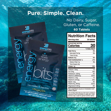 ENERGYBITS - Organic Spirulina Tablets - Plant-Based Algae Superfood - for Focus, Fitness, Energy - Plant Protein - Gluten Free - Collagen, Vitamin B12, Omega 3 - Keto & Vegan - 60 Algae Tablets