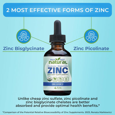 Organic Liquid Zinc Drops Supplement With Zinc Picolinate And Bisglycinate 4 Fl, Usda Organic, Gluten-Free, Vegan And Gmo-(Unflavored)