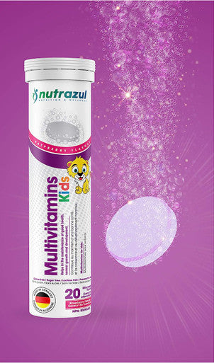 Nutrazul KIDS Multivitamin Effervescent Tablets - Raspberry 20s 20 Days Supply Gluten Free Sugar Free Lactose Free & Preservative Free