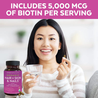 Organic Hair Skin and Nails Vitamins + Organic Turmeric with Black Pepper & Ginger Bundle, Made with Biotin 5000mcg for Healthy Hair, Turmeric for Natural Joint Support