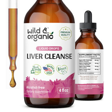 Wild & Organic Liver Cleanse Detox Tincture - Milk Thistle Dandelion Root Herbal Complex - Liquid Liver Support Supplement - Vegan Sugar & Alcohol-Free Milk Thistle Drops - 4 fl oz
