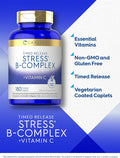 Carlyle Stress B-Complex Vitamin Supplement | 180 Caplets | with Vitamin C | Non-GMO and Gluten | by