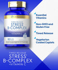 Carlyle Stress B Complex Vitamin Supplement | 180 Caplets | With Vitamin C | Non-Gmo And Gluten Free