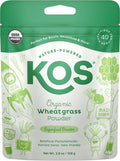 Kos Organic Wheatgrass Juice Powder Superfood Rich In Chlorophyll & Fiber Cold-Pressed & Air Dried Plant Based Ingredient - Usda Certified Non-Gmo Soy & Gluten-Free 40 Servings Bag