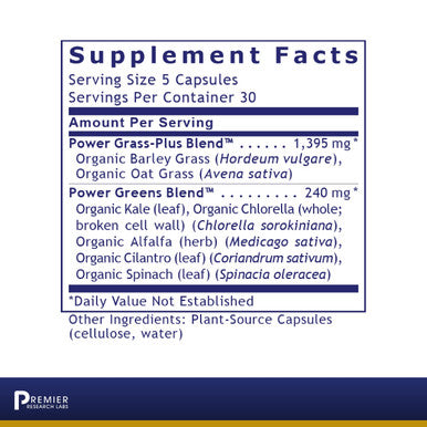 Premier Research Labs Green Caps - Greens Formula - Supports Natural Alkalinity, Health & Wellness - Vegan & Vegetarian - With