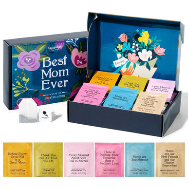 Thoughtfully Gourmet Best Mom Ever Tea Set Tea Sampler Includes 6 Flavors of Tea with Inspirational Quotes Great s for Mom Set of 90