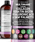 Liquid Collagen 4000Mg Biotin 10000Mcg Keratin 100Mg Saw Palmetto Hyaluronic Acid 100Mg - Hair Skin And Nails Vitamins And Dht Bl