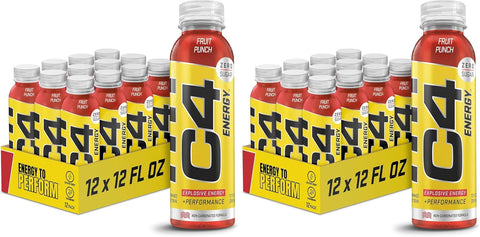 C4 Energy Non-Carbonated Zero Sugar Energy Drink, Pre Workout Drink + Beta Alanine, Fruit Punch, 12 Fl Oz (Pack of 12)
