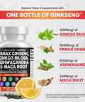 Panax Ginseng 10000mg Ginkgo Biloba 4000mg Ashwagan Maca Root 3000mg - Focus Pills & Brain Supplement for Women and Men with Pine Bark Extract, Garlic, and Saw Palmetto - 60 Caps