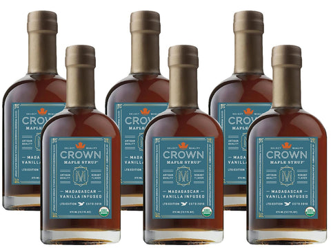 Crown Maple Certified Organic Madagascar Vanilla Infused Maple Syrup, Pure, Gluten Free, No Preservatives, Non-GMO Pairs well with Pancakes, Coffee, Cocktails & Brunch, 12.7 Fl Oz (Pack of 1)