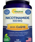 Nicotinamide with (120 Capsules) - Vitamin B3 500mg (Niacinamide Flush Free) - Q10 Powder - VIT B-3 & Coq 10 Supplement Pills to Support Energy, NAD, & Skin Cell Health
