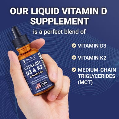 Dr. Berg's Liquid Vitamin D3 with K2 Zinc & MCT Oil Vitamin D3 K2 Drops for Kids and Adults - 1 Fl Oz