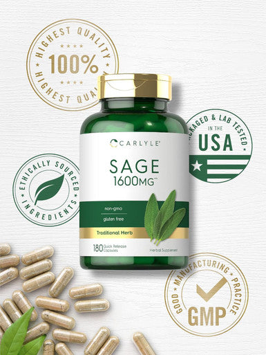 Carlyle Sage Supplement 1600mg | 180 Capsules | High Potency | Non-GMO Gluten