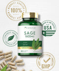 Sage Supplement 1600Mg | 180 Capsules | High Potency | Non-Gmo, Gluten Free | By Carlyle