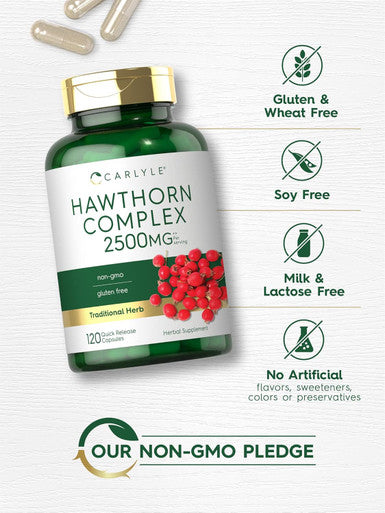 Carlyle Hawthorn Berry Complex | 2500mg | 120 Capsules | Extract Powder Pills | Non-GMO & Gluten Supplement