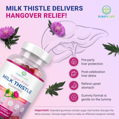 Purify Life Sugar-Milk Thistle Gummies For Liver Cleanse, Detox & Cell Repair (1000Mg/Serv) Cardo Mariano, Milk Thistle Extract & Antioxidant Support, Vegan, Replaces Pills & Capsules