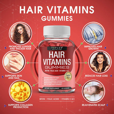 Hair Vitamins Gummies Supplement ÃƒÂ¢Ã¢â€šÂ¬Ã¢â‚¬Å“ Faster Hair Growth Gummy 5000Mcg Biotin, Folic Acid, Vitamin C & E, Support Stronger & Thicker Hair, Skin, Nails, Non-Gmo, For Men Women, 60 Berry Flavored Gummies
