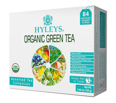 Hyleys Organic Green Tea 7 Assorted Flavors - 84 Tea Bags