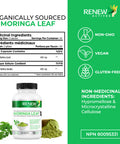 Renew Actives Organic Moringa Leaf Supplement: 800Mg Daily Serving - High Potency Moringa Capsules - Green Superfood & Antioxidant Support Against Free Radical Damage- 120 Vegan Capsules